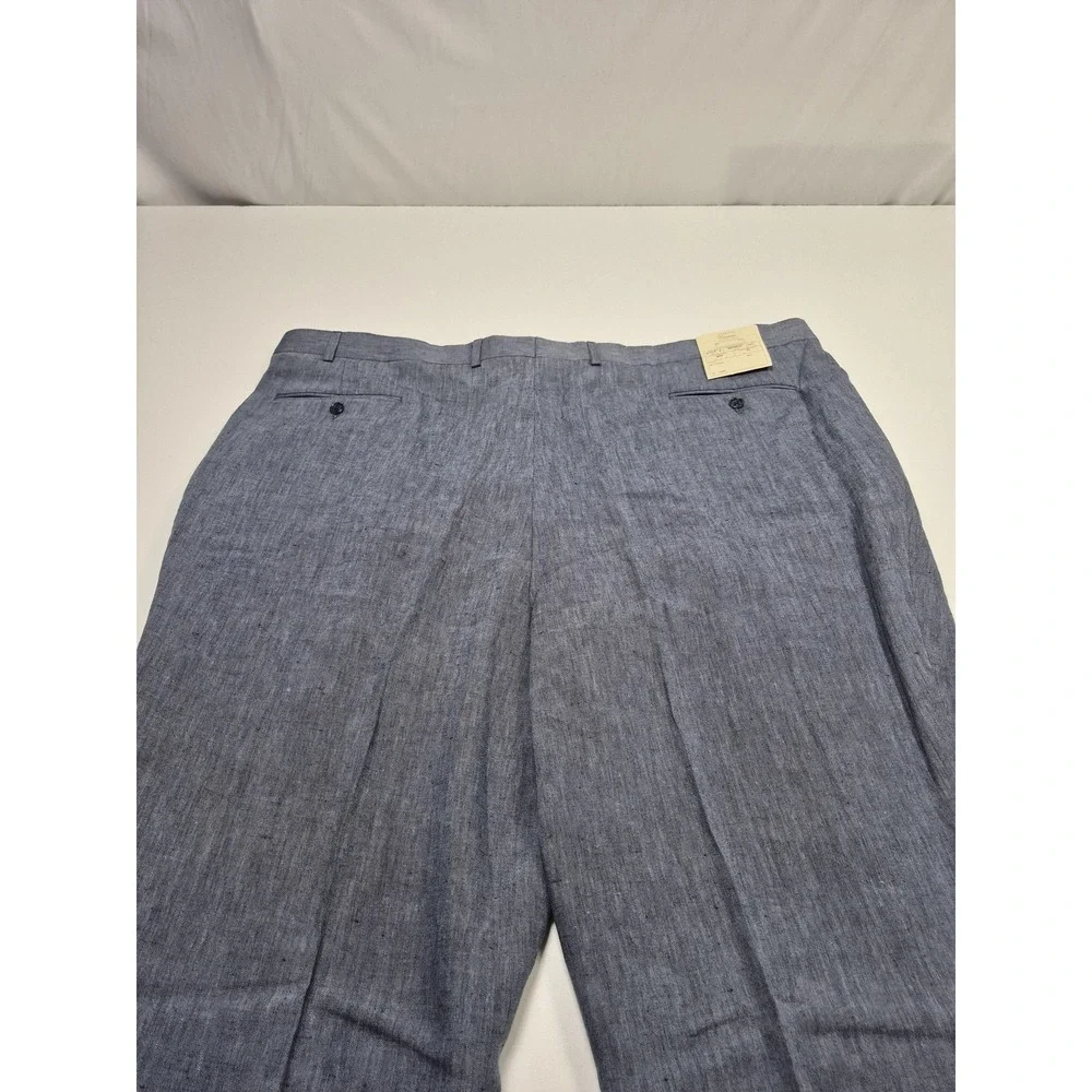 Peerless Couture Dress Pants Men's 48x36 Blue Linen Pleated Classic Summer NWT